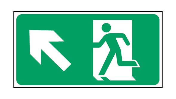 Exit man arrow up left. 150x300mm S/A