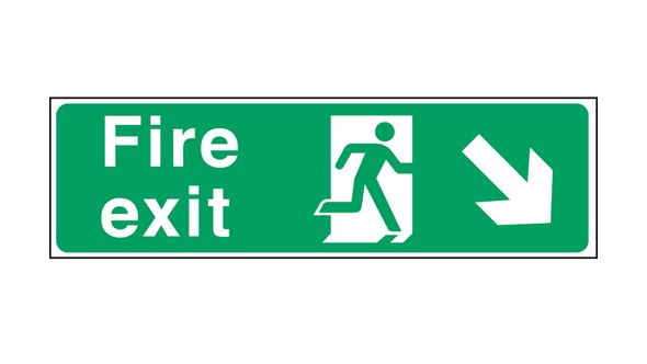 Fire exit arrow down right. 150x450mm F/P