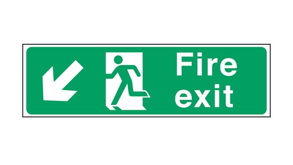 Fire exit arrow down left. 150x450mm F/P