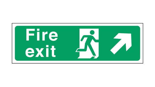 Fire exit arrow up right. 150x450mm F/P