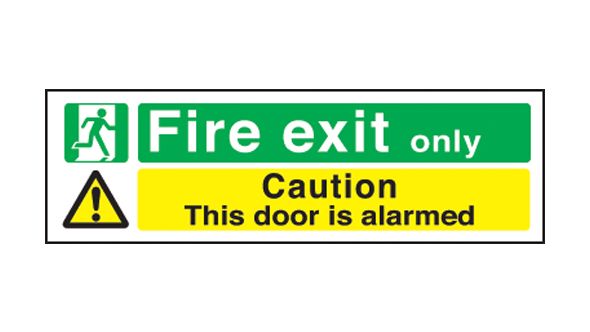 Fire exit only door alarmed. 150x450mm P/L