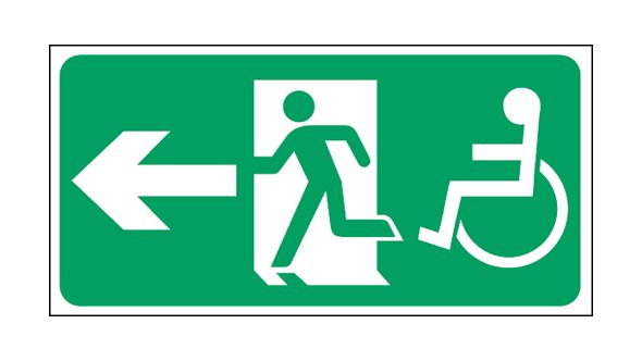 Exit arrow disabled left. 150x300mm S/A