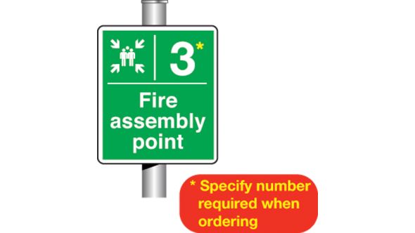 Fire assembly point number post mounted  with clips.