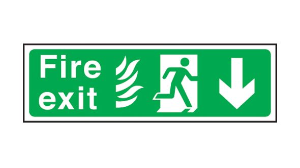 Fire exit arrow down Hospital. 150x450mm P/L