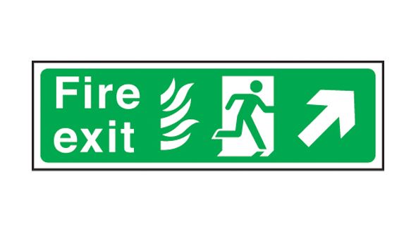 Fire exit arrow up right Hospital. 150x450mm S/A