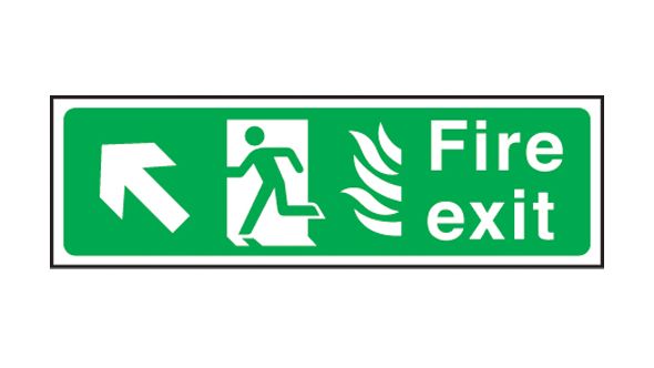 Fire exit arrow up left Hospital. 150x450mm S/A