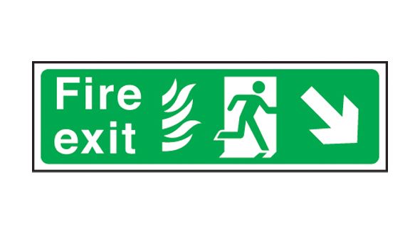 Fire exit arrow down right Hospital. 150x450mm S/A