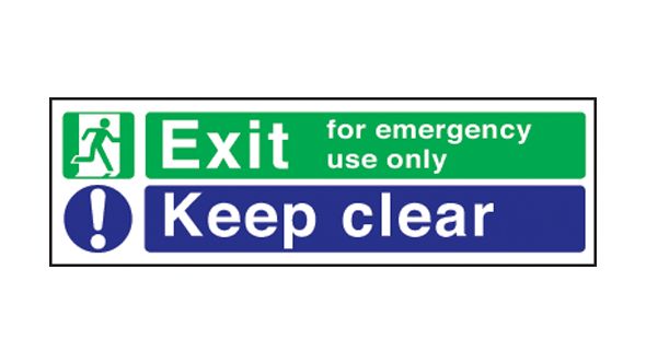 Emergency exit keep clear. 2 colour.150x450mm P/L