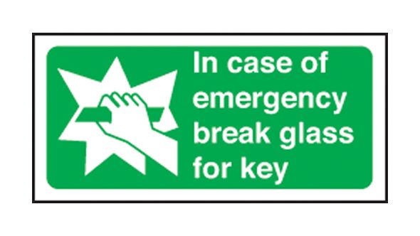 In case of emergency break glass for key. 100x200mm F/P