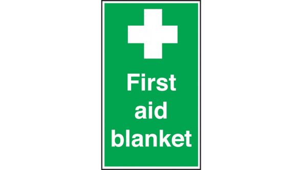 First Aid Blanket Sign 200x150mm Self Adhesive or Polypropylene