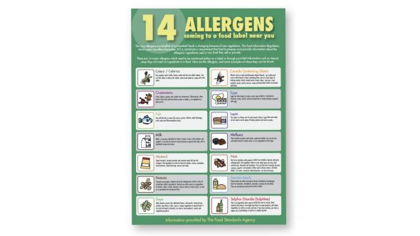 The 14 Food Allergens Guide for Staff Poster - Self Adhesive Vinyl FAN018