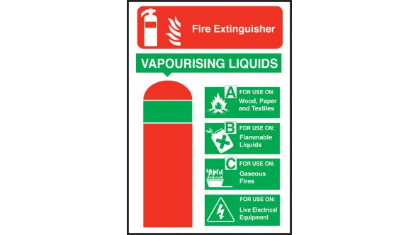 Extinguisher safety vapourising liquid sign 200x140mm