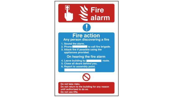 Fire alarm/fire action. 300x200mm S/A