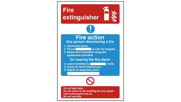 Dual Fire Extinguisher & Fire Action Safety Sign 300x200mm