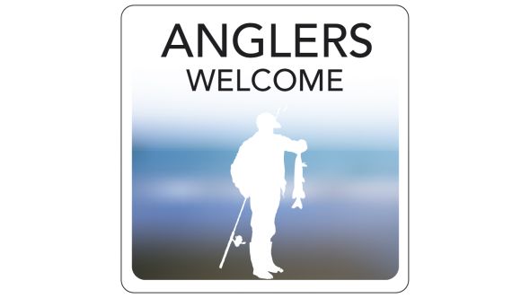 Anglers Welcome Hospitality Window Sticker. 150x150mm