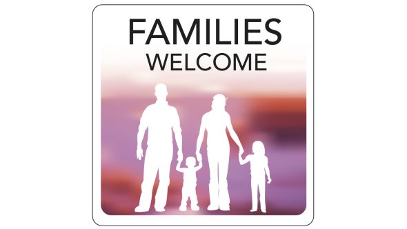 Families Welcome Hospitality Window Sticker. 150x150mm