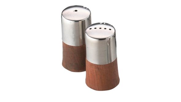 Sunnex Condiment Set Wood Base Stainless Steel Top 6cm