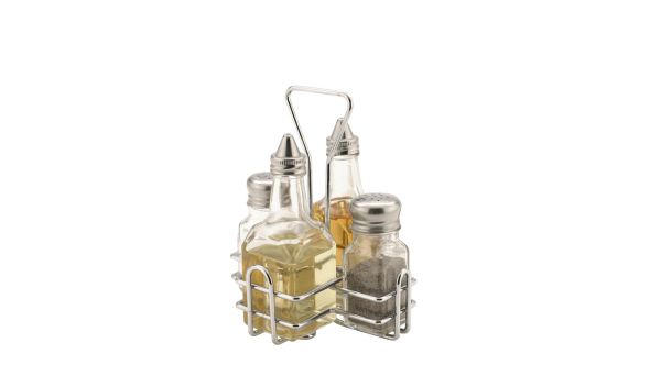 Sunnex Glass Condiment Set 4 Pc - Salt, Pepper, Vinegar & Oil