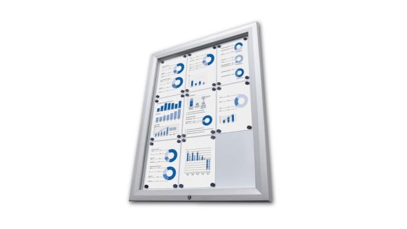 12 x A4 Silver Magnetic Dry Wipe Premium Lockable Notice Board.