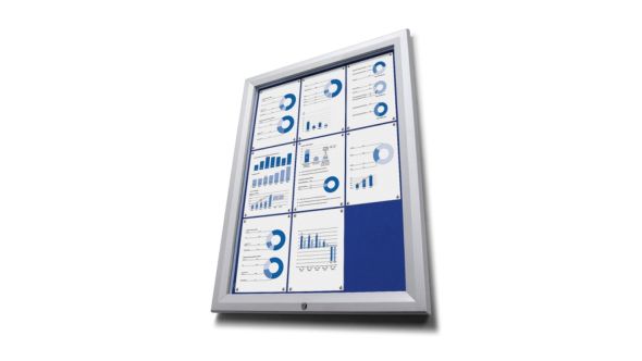 8 x A4 Silver Premium Lockable Notice Board with blue felt