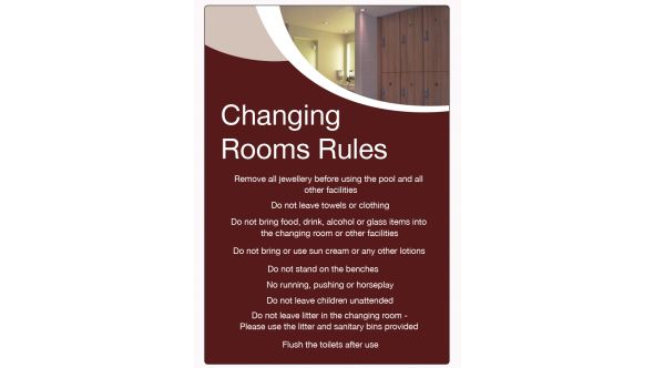 Changing Room Rules Spa & Fitness Notice. 400x275mm E/R