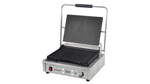 Mercury MEP-M-SATRR Single Countertop Contact Grill - Digital Timer - Ribbed