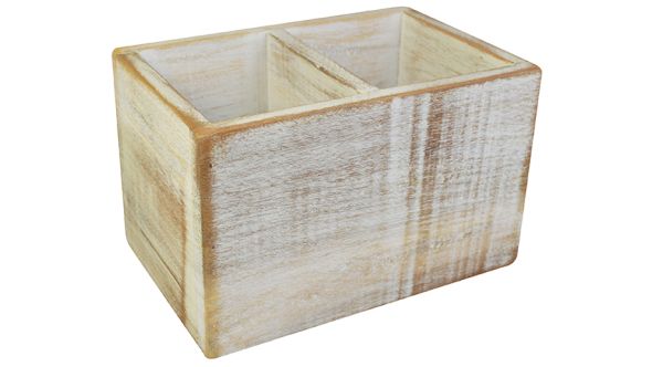 White Washed Wooden Condiment Holder 21 x 13 x 13 LWH cm - NAT-CBW