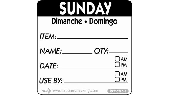 50mm Sunday Removable Day Label (500) - Genware