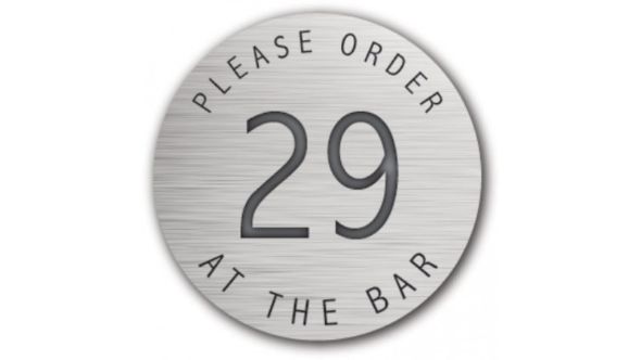 Table Number Discs Silver for Restaurant / Cafe / Pub - Please Order At The Bar - Singles