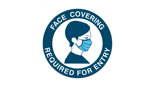 Sign - "Face Covering Required For Entry" Vinyl Sticker 125mm Diameter