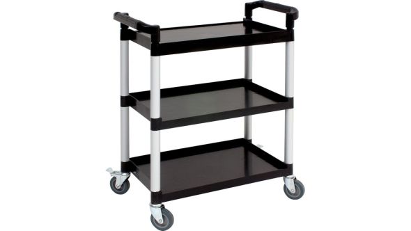 Genware Large 3 Tier Pp Trolley Black Shelves