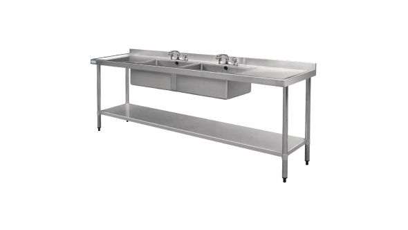 Vogue Stainless Steel Sink Double Bowl and Double Drainer 2400mm - U910