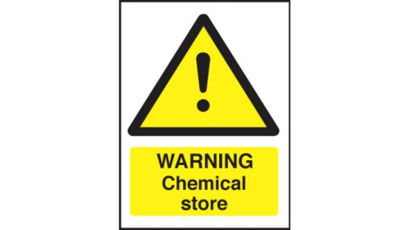 Warning chemical store safety sign 150x200mm self-adhesive