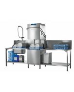 Hobart AMXXSW-10B 500mm Basket Hood / Passthrough Dishwasher with Integral Water Softener & Drain Pump, 18 Plates