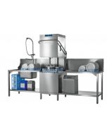 Hobart AMXRSW-10B 500mm Basket Hood / Passthrough Dishwasher with Integral Water Softener & Drain Pump, 18 Plates