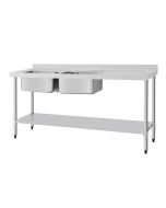 Vogue Stainless Steel Sink Double Bowl with Right Hand Drainer 1800mm - U908