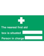 Nearest first aid box/person in charge sign150x300mm self adhesive or polypropylene