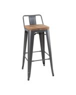 Bolero Bistro Backrest High Stools with Wooden Seat Pad Gun Metal (4 Pack) FB624