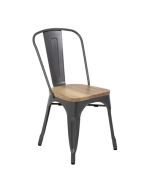 Bolero Bistro Side Chairs with Wooden Seat Pad Gun Metal (4 Pack) GG708