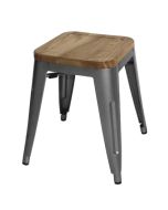 Bolero Bistro Low Stools with Wooden Seat Pad Gun Metal (4 Pack) GM636