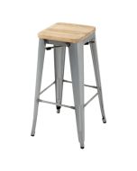 Bolero Bistro High Stools with Wooden Seat Pad Galvanised Steel (4 Pack) GM638