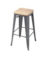 Bolero Bistro High Stools with Wooden Seat Pad Gun Metal (4 Pack) GM639