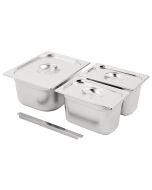 Vogue Stainless Steel Gastronorm Tray Set 1/2 and 2x 1/4 with Lids