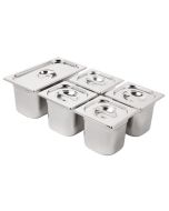Vogue Stainless Steel Gastronorm Tray Set 1/3 and 4 x 1/6 with Lids