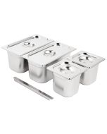 Vogue Stainless Steel Gastronorm Tray Set 2x 1/3 2 x 1/6 with Lids