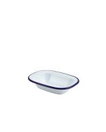 Enamel Rect. Pie Dish White & Blue 16cm