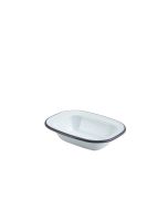 Enamel Rect. Pie Dish White with Grey Rim 16cm