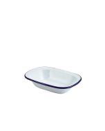Enamel Rect. Pie Dish White & Blue 18cm