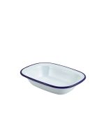 Enamel Rect. Pie Dish White & Blue 20cm