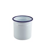 Enamel Cutlery Holder White with Blue Rim 11.5cm Dia